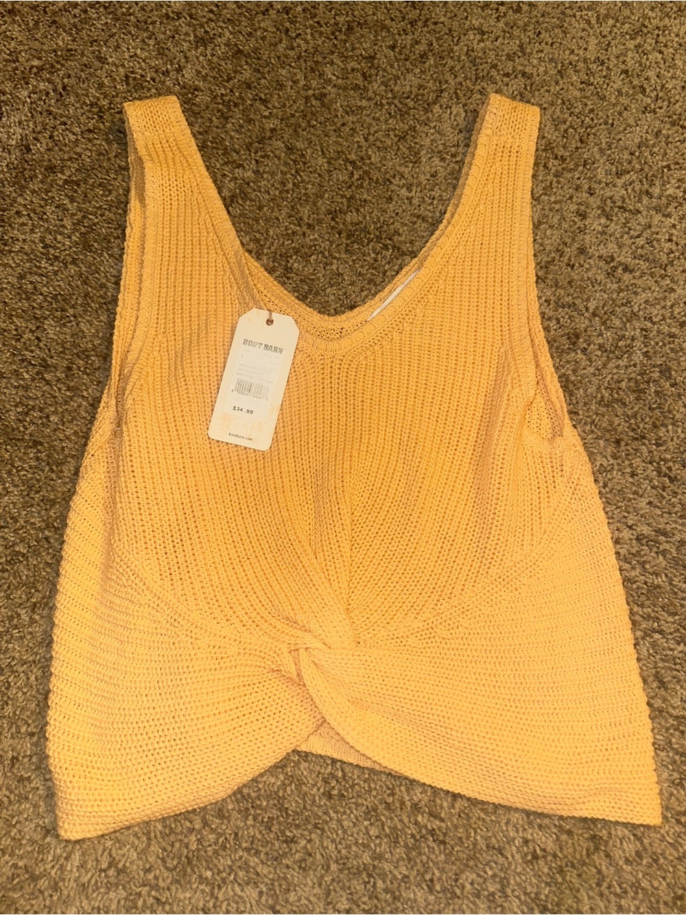 Women's Yellow Knit Twist Front Tank Top